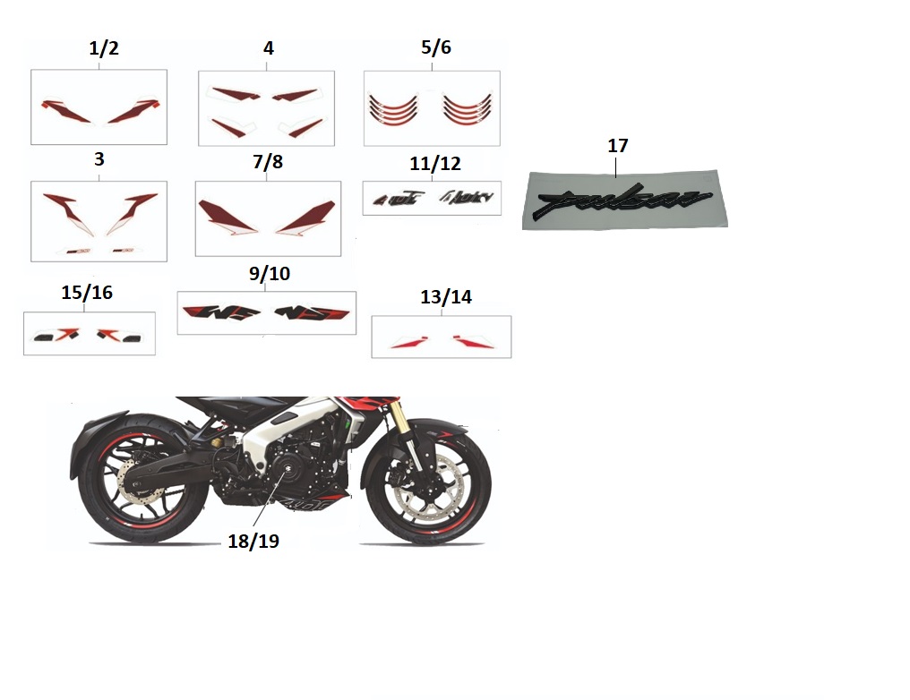 BAJAJ PULSAR NS 400 DEKORATİF KAPAK ETİKETİ  TAKIM